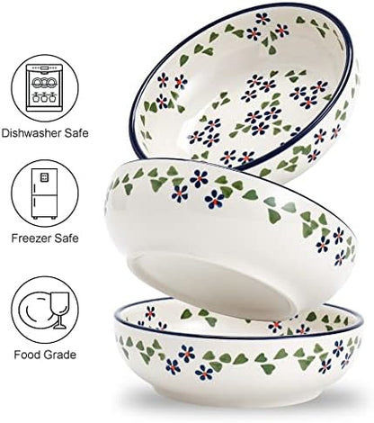Ceramic Cat Bowls, Howise 5.3 in Cat Food Bowl, Cat Dishes for Food and Water, 3 Pack Shallow Pet Bowls for Indoor Cats, Floral Blue - Image 5