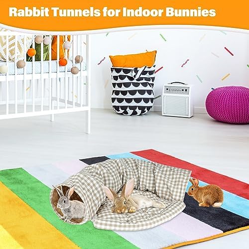 BWOGUE Bunny Tunnel Bed, 2-in-1 Collapsible Rabbit Tunnel Hideout with Mat - Image 5