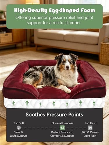 Spotted Play Orthopedic Dog Bed with Sides - Sofa Beds for Large Dogs, Supportive Foam Pet Couch Bed with Washable Removable Cover, Waterproof Lining and Non-Slip Bottom, Burgundy - L - Image 4