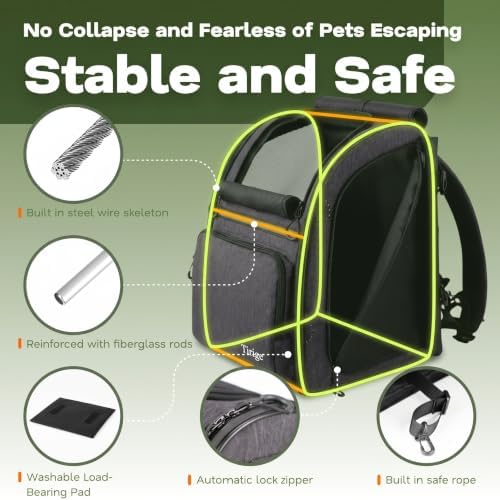 Premium Dog & Cat Carrier Backpack for Travel, Hiking & Vet Visits - Solid Durable Pet Backpack with Breathable Mesh, Safety Strap, Anti-Anxiety Curtain & Storage Pockets (Dark Gray) - Image 5