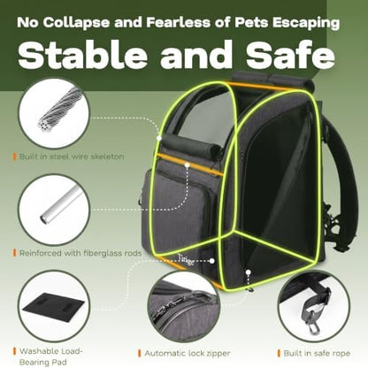 Premium Dog & Cat Carrier Backpack for Travel, Hiking & Vet Visits - Solid Durable Pet Backpack with Breathable Mesh, Safety Strap, Anti-Anxiety Curtain & Storage Pockets (Dark Gray) - Image 5