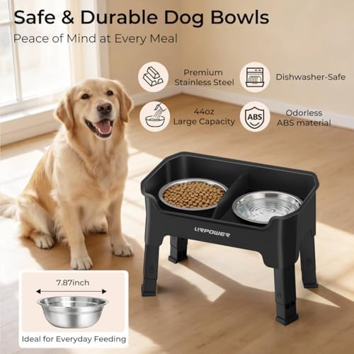 URPOWER Mess Proof Elevated Dog Bowls, Splash Guard Raised Bowl Stand - Image 5