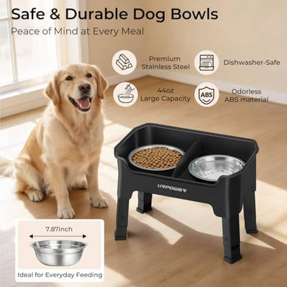 URPOWER Mess Proof Elevated Dog Bowls, Splash Guard Raised Bowl Stand - Image 5