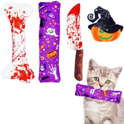 Random Halloween Catnip Toys for Indoor Cats with Crinkle 4 Pack by Bestwishforyou