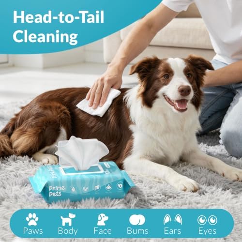 Prime Pets Dog Wipes for Paws and Butt, 600 Count, Pet Wipes for Dogs & Cats, 100% Fragrance Free, Deodorizing Puppy Wipes for Cleaning Face Eyes Ears Paws Teeth Body - Image 5