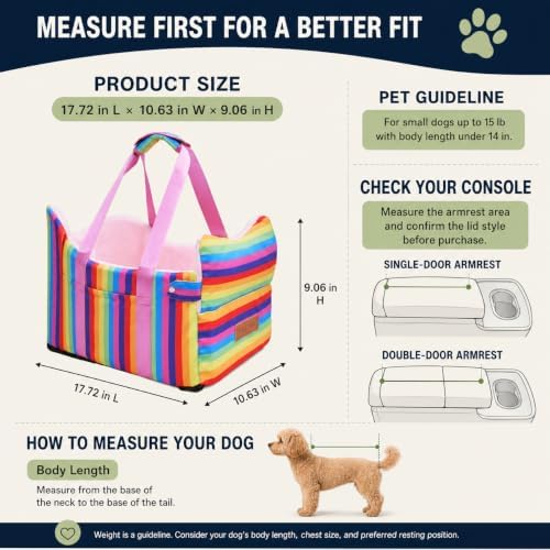 Console Dog Car Seat for Small Dogs to 15lbs (Rainbow Stripes) - Image 4