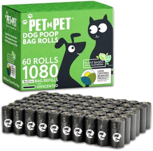 Pet N Pet Poop Bags for Dogs, 1080 Count, Plant Based, Black 9x13 Thick by PETNPET