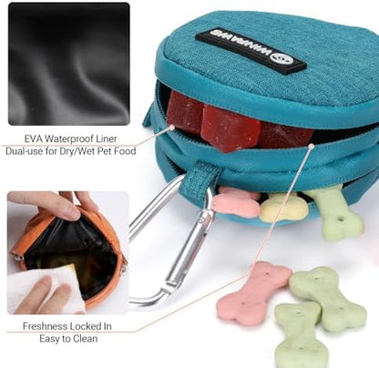 Dog Poop Bag Holder for Leashes- Dog Treat Pouch with Waterproof Zipper,Puppy Training Small Bag with Carabiner & Bungee Toggle,Two Pockets for Dry or Wet Treats-Pet Travel Walking Essentials (Green) - Image 5