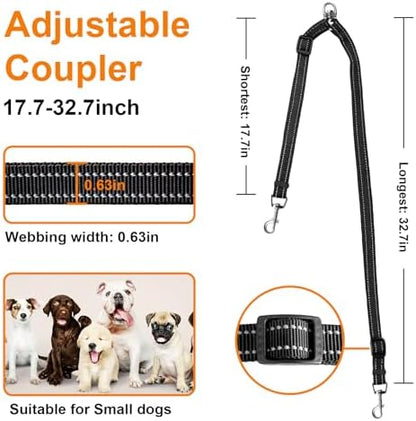 MingXpet Double Dog Leash for Two Dogs, No Pull Dog Leash, 360° Swivel No Tangle for Small Dogs Walking & Training, Shock Absorbing Reflective Bungee, Black - Image 2