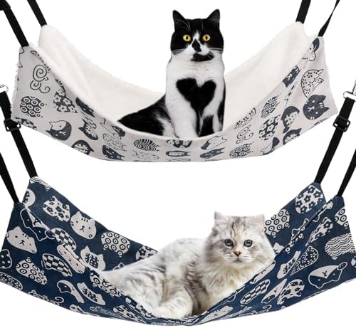 Admaison Cat Hammock for Cage Hanging Reversible 2Pack,Pet Hammock Bed Adjustable,Soft Sleeping Hammock for Cats,Ferret,Puppy,Rabbits,Small Animals (M, CAT) by Admaison