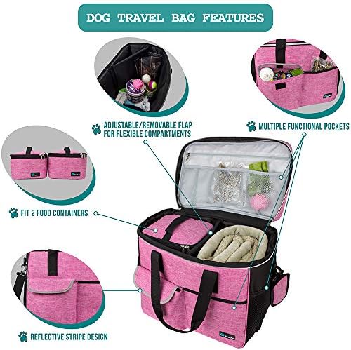 PetAmi Dog Travel Bag Organizer, Pet Supplies Tote Diaper Bag, Pink Large - Image 4