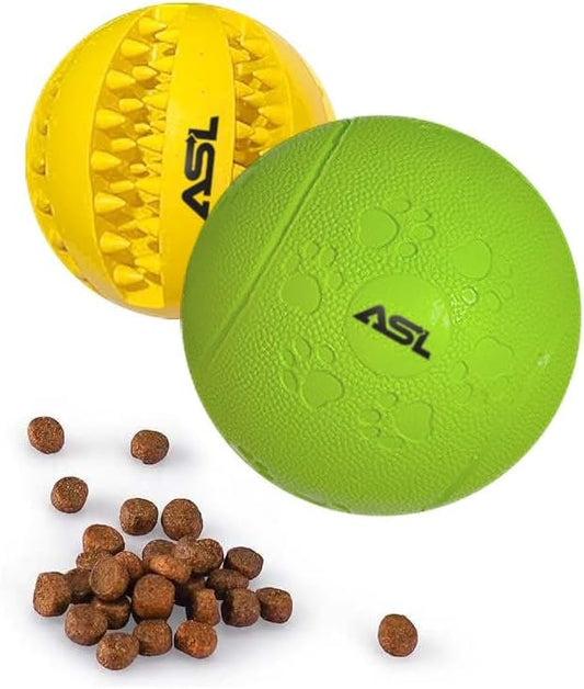 ASL Interactive Dog Treat Ball 2 Pack – Treat Dispensing Dog Toy, Dog Puzzle Toy & Dog Puzzle Feeder, Interactive Dog Ball for Enrichment, Slow Feeder Dog Toy & Dog Toys to Keep Dogs Busy
