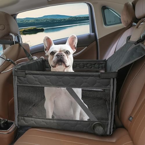 Dog Car Seat for Small and Medium Dogs,Waterproof Fabric with Breathable Mesh&Adjustable Dog Seat Belt for Car,Dog Bed for Back Seat Up to 30 LB-Small Black by Prpeko