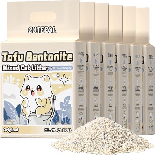Clumping Cat Litter Tofu Mixed,Dust-Free Flushable 33 lb (6-Pack) by Cutepol