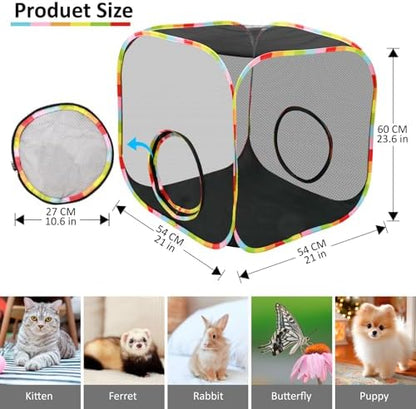 Pop-Up Outdoor Cat Enclosure Rolling Cube, Escape-Proof Mesh Playpen for Indoor Cats Run Small Dogs Run, Collapsible Tent for Cats Rabbits Guinea Pigs Ferrets, Quick Setup, Expandable - Image 2