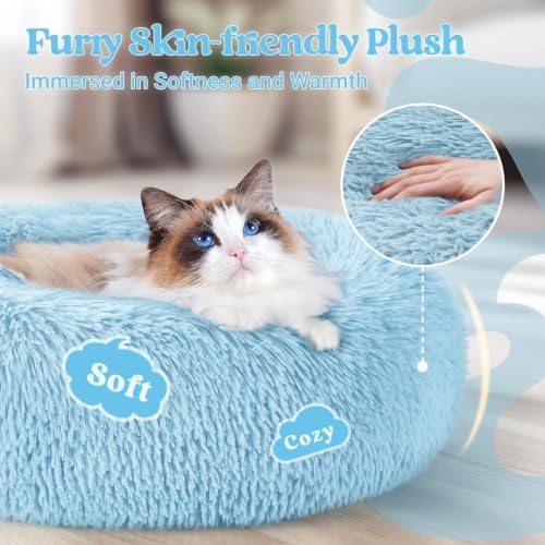 rabbitgoo Calming Cat Beds for Indoor Cats, 20 inches, Light Blue - Image 2