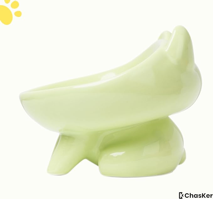 Ceramic Slow Feeder Bowl, Elevated CAT & Dog Slow Feeder, Wide-Mouth, PAW Design, Stylish Design, for Fast Eaters, Non Slip, Pets, Small & Medium Sized Breeds, (Green)
