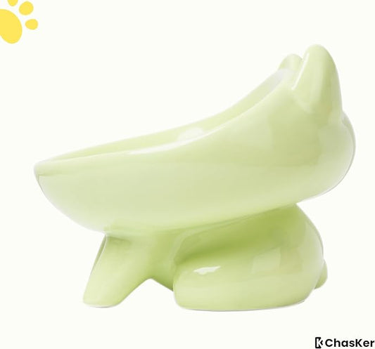 Ceramic Slow Feeder Bowl, Elevated CAT & Dog Slow Feeder, Wide-Mouth, PAW Design, Stylish Design, for Fast Eaters, Non Slip, Pets, Small & Medium Sized Breeds, (Green)