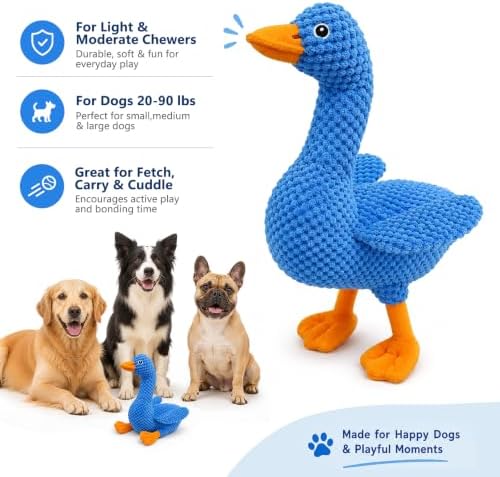 Blue Plush Duck Dog Toy, Stuffed Squeaky Toy with Crinkle Paper - Image 5
