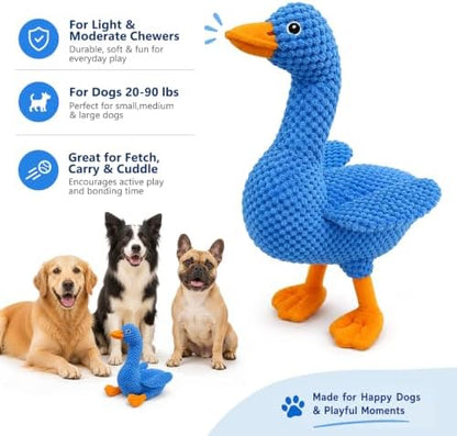 Blue Plush Duck Dog Toy, Stuffed Squeaky Toy with Crinkle Paper - Image 5