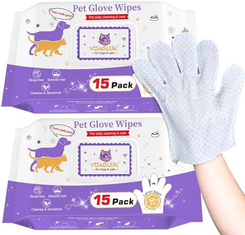 Pet Glove Wipes for Dogs & Cats, Pet Cleaning Gloves 30 PCS by VoagLukPetLife