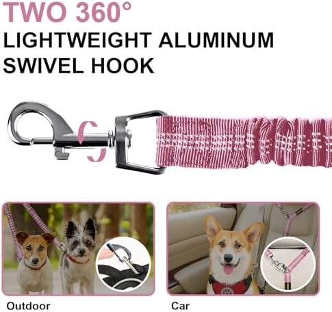 MingXpet 2 Dog Leash, Dog Leash for 2 Dogs, 360° Swivel No Tangle Double Walking Training Leashes for Large Dogs that Pull, Comfortable Shock Absorbing Reflective Bungee, Pink - Image 3
