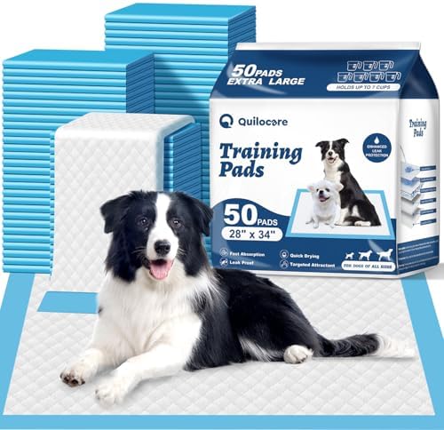50 Count 28” x 34” XL Disposable Dog Pee Pads, Super Absorbent Leakproof Quick Drying Puppy Pee Pads for Dogs, Extra Large Disposable Dog Training Pads by Quilocare