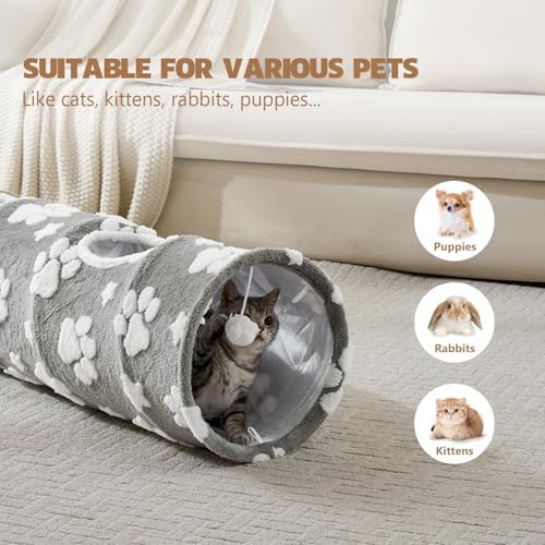 Straight Cat Tunnel for Indoor Cats 47"x12", Grey Paw - Image 3