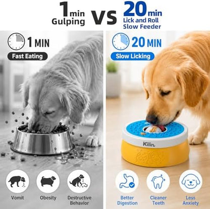 KILIN Slow Feeder Dog Licking Bowl with Rolling Ball,4 Non-Slip Pads,8fl oz - Image 2