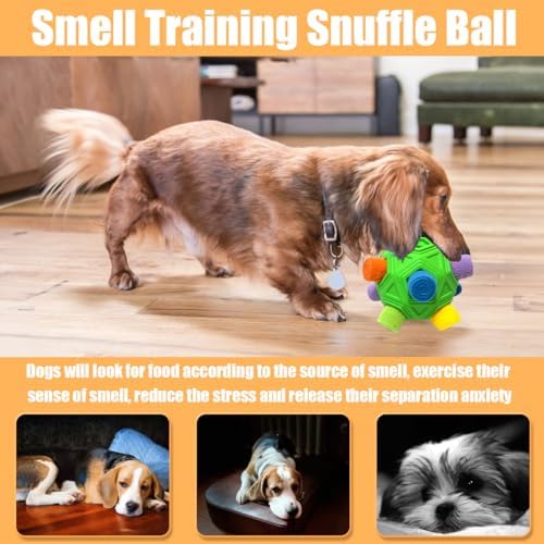 Dog Snuffle Ball-Interactive Puzzle Dog Toys Encourage Natural Foraging Skills Slow Feeder for Training and Stress Relief, Cloth Strip Hiding Food Dog Toys with Squeaky Carrot Toy for Any Size - Image 5