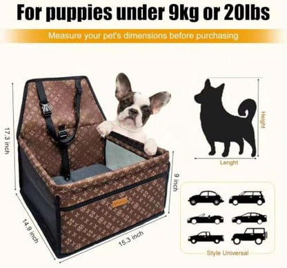 Pet Dog Booster Seat, Upgrading the Framed wall to Prevent Collapse，Breathable and Foldable Pet Car Basket，Removable andWashable pet car seat (Brown) - Image 4