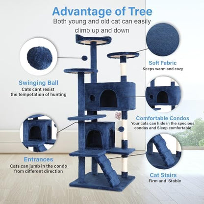 FDW | 54" Cat Tree Tower | Navy Blue | Multi-Level Indoor Activity Center - Image 3