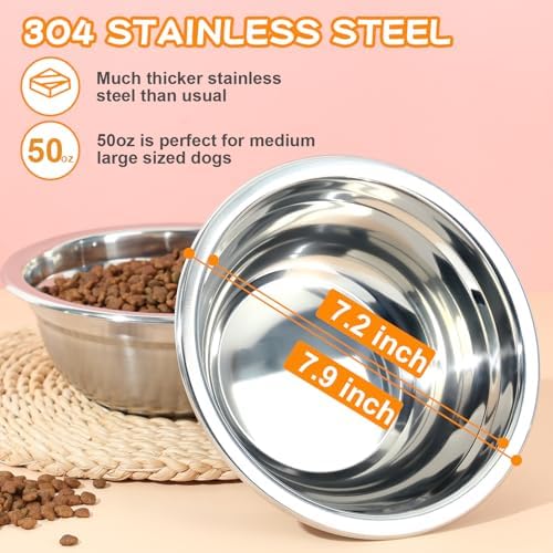 COMESOON 2 Pack 7.2" Stainless Steel Dog Bowls 50oz Thickened Durable Replacement Dog Food Bowls for Food and Water, Fit for COMESOON Bowl Stand DB-B01/DB-B03 - Image 2