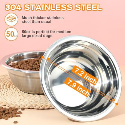 COMESOON 2 Pack 7.2" Stainless Steel Dog Bowls 50oz Thickened Durable Replacement Dog Food Bowls for Food and Water, Fit for COMESOON Bowl Stand DB-B01/DB-B03 - Image 2