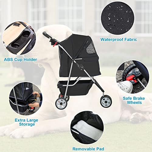 BestPet | 3-Wheel Foldable Pet Stroller | Black | Lightweight & Portable - Image 6