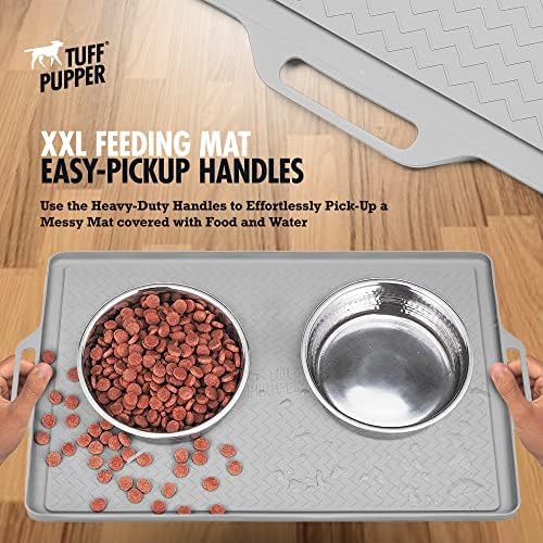 Tuff Pupper 28x20 Large Dog Feeding Mat for Food and Water | Dog Food Mats for Floors | Waterproof Dogs Water Bowl Mats | Dogs Placemats Pet Food-Mat | Silicone Feeding Mat for Cats and Cat Bowls - Image 3