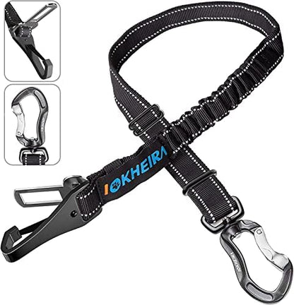 IOKHEIRA Dog Seatbelt, Updated Adjustable Harness Reflective Bungee Dog Car Seat Belt with Aviation Aluminum Alloy Rotatable Carabiner, Hook & Buckle by IOKHEIRA