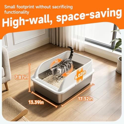 Stainless Steel High-Sided Cat Litter Box with Scoop - Medium - Image 4