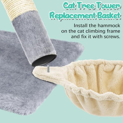 Dansydaisy 3 Pack 14.6" Large Cat Tree Hammock Basket Bed Lounger Tower Replacement Parts with 6 Pcs Hanging Elastic Strings Pom Pom Toys, Cat Tree Accessories Hammock Attachment (Beige) - Image 4