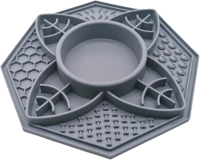 Mandala Slow Feeder Bowl Grub Lick Mat for Dogs & Cats with Suction Cups- Silicone Mandala Slow Feeder Lick Mat Dog Bowl - Non Slip Dog Bowl for Small Medium Large Breed (Slate Grey)