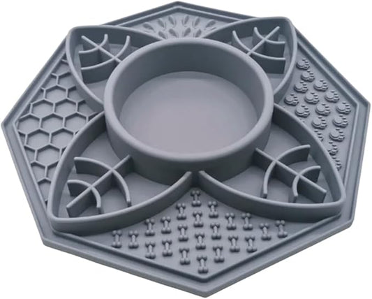 Mandala Slow Feeder Bowl Grub Lick Mat for Dogs & Cats with Suction Cups- Silicone Mandala Slow Feeder Lick Mat Dog Bowl - Non Slip Dog Bowl for Small Medium Large Breed (Slate Grey)