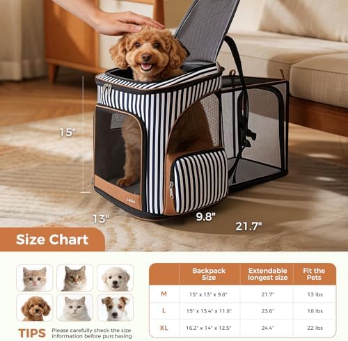 Lekereise Large Cat Backpack Carrier Expandable Pet Carrier Backpack for Small Dogs Medium Cats Fit Up to 18 Lbs, Foldable Puppy Backpack Carrier for Travel, Hiking, Striped - Image 2