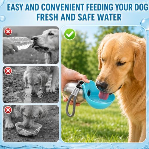 2 in 1 Portable Tumbler for Dogs,Portable Dog Water Ball,10Oz Stainless Steel Dog Water Bottle with Silicone Foldable Bowl, Leak-Proof 2 in 1 Portable Small Dog Water Bottle for Walking - Image 3