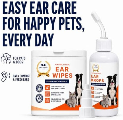 Dog Ear Cleaner Drops & Ear Wipes Kit – Advanced Pet Ear Cleaning Solution with Hypochlorous Acid, Helps Relieve Itchy Ears, Removes Wax & Odor, Gentle for Dogs & Cats - Image 3