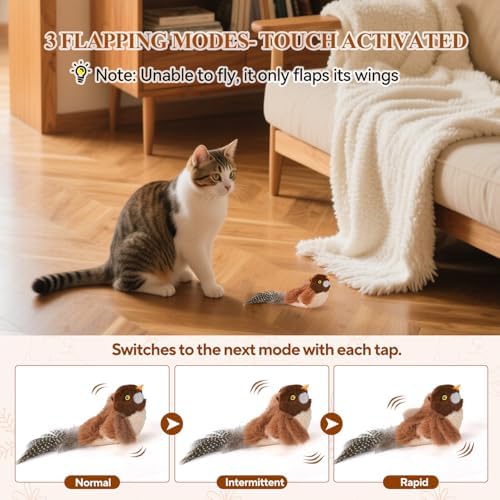 LIFLIX Small Flappy Bird Cat Toy, Interactive Flapping Chirping Wings (No Flying) Cat Toy, Simulated Sparrow Catnip Toy for Indoor Cats and Kittens, Sound on/Off Switchable, 5.51×4.72×1.97 Inches - Image 4