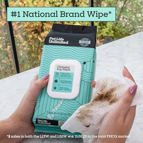 Pet Life Unlimited Wipes for Dogs 72 Count, Hypoallergenic, Fragrance-Free, Sensitive Skin Grooming Wipes for Paws, Body & Butt, Plant-Based, Moisturizing with Aloe & Calendula, USA Made (Pack of 3) - Image 6