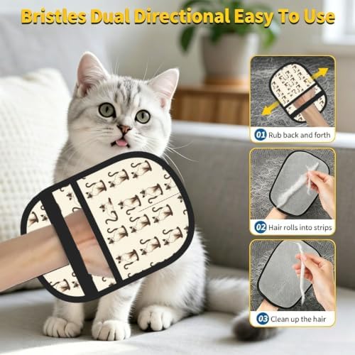 Cute Siamese Cat Kitten Anime Cream Pet Hair Removal Glove For Cats Dogs - Image 7
