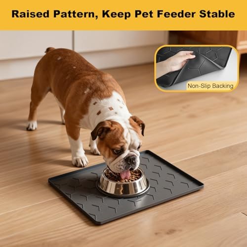 Pieviev Silicone Dog Cat Food Bowl Mat, Waterproof Raised Edge, 16'' x 12'' - Image 6