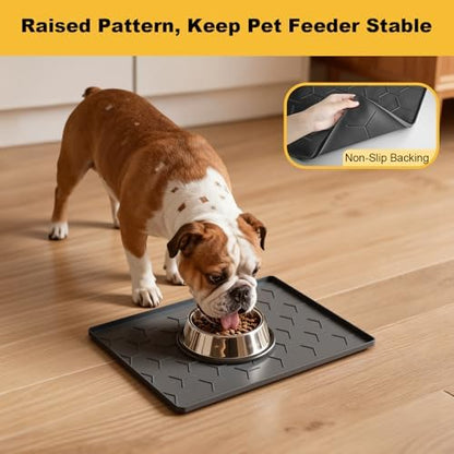 Pieviev Silicone Dog Cat Food Bowl Mat, Waterproof Raised Edge, 16'' x 12'' - Image 6