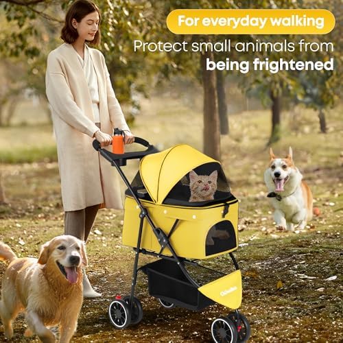 Pet Stroller,Dog Stroller for Small Medium Dogs Cats,3 Wheels,Yellow - Image 6